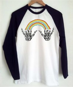 Louis Tomlinson Rainbow Skeleton Hand Raglan T Shirt