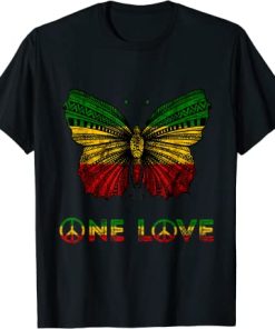 One Love Rasta Butterfly Reggae Hippie Rastafari Roots T-Shirt