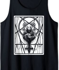 Satanic Dark Art Evil with Skull 666 Pentagram Baphomet Tank Top