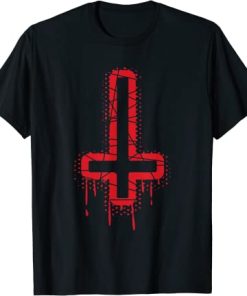 Upside Down Cross Satanic Hail Satan 666 T-Shirt