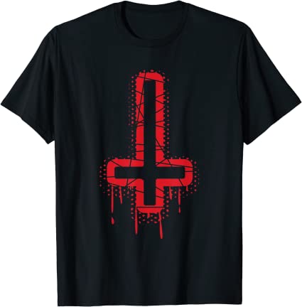 Upside Down Cross Satanic Hail Satan 666 T-Shirt