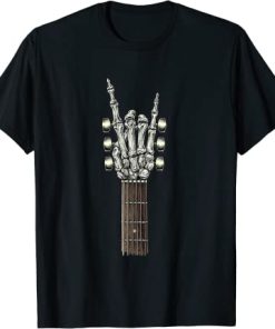 Rock On Guitar Neck - With A Sweet Rock & Roll Skeleton Hand T-Shirt