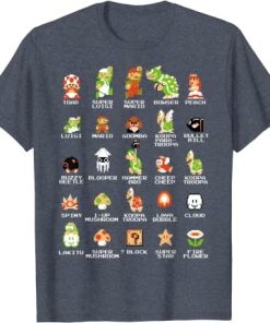 Super Mario 8-bit Pixel Icons List Vintage T-Shirt