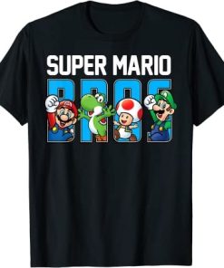 Super Mario Bros Characters Letter Fill Graphic T-Shirt